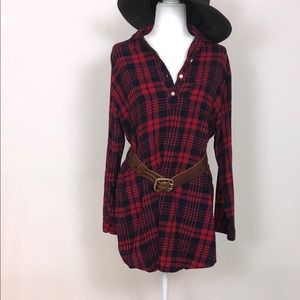 Red/black plaid 100% cotton boyfriend shirt